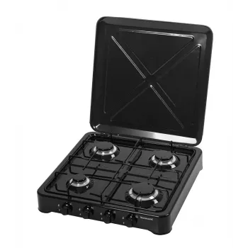 Gaasipliit Ravanson K-04TB — 4 tsooniga sisseehitatud gaasipliit, must, pöördnupud, metallkorpus