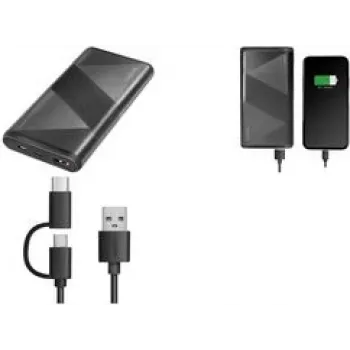Logilink - Powerbank - 2-in-1 kaabel - 10000 mAh - 18 W - 3 A - PD 2.0, QC 3.0 - 2 väljundporti (USB Type A, 24-pin USB-C) - kaablil: USB Type A / USB-C - Must (PA0275)