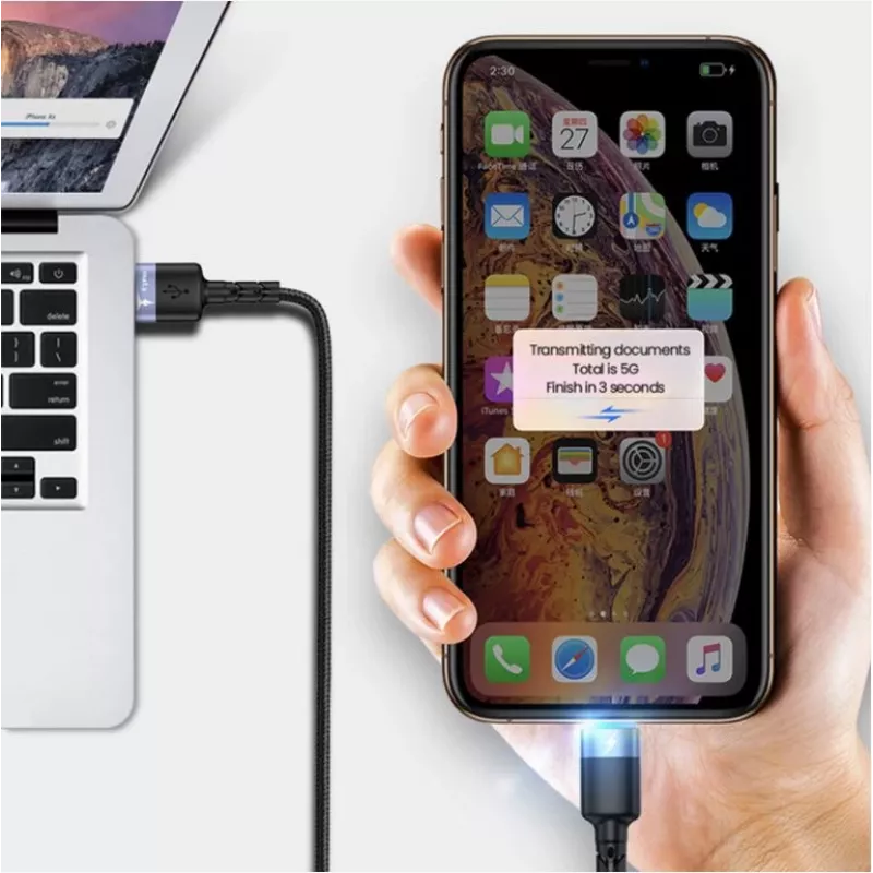 USB- ja Lightning-andmekaabel Tellur 1,2 m nailonpunutisega must