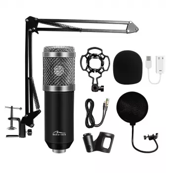 PC mikrofon MEDIA-TECH MT397S — juhtmega, XLR-sisend, 20–20000 Hz, 150 Ω, -32 dB, 2,4 m kaabel, lauaalus, must