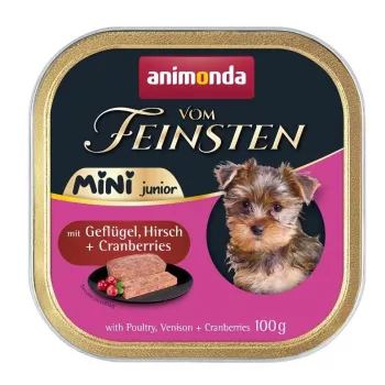 Märg koeratoit animonda Vom Feinsten Mini Junior — linnuliha ja hirveliha jõhvikatega, 100 g
