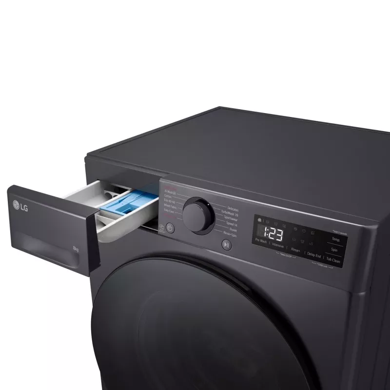 Pesumasin LG F2WR508S2M — eestlaetav, 8 kg, 1200 p/min, A-klassi tõhusus, 60×48 cm, LED-ekraan, kesköö must