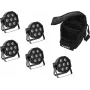 LED-kohtvalgustite komplekt EUROLITE SLS-7 HCL 5x koos pehmekotiga — 5 kompaktset LED-kohtvalgustit, HCL-tehnoloogia, pehme kandekott