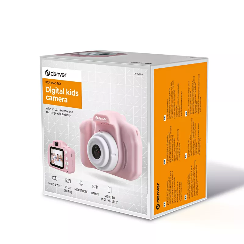 Laste digikaamera DENVER KCA-1340RO — kompaktne 85 g, roosa