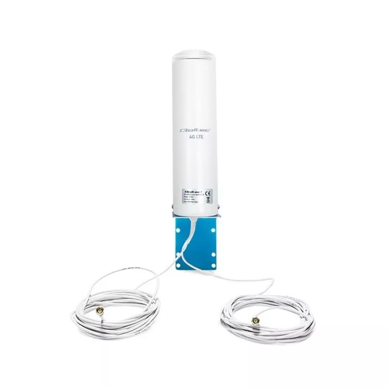 Välistingimustes kasutatav mitmesuunaline 4G LTE antenn QOLTEC 57044, 5 dBi, 600–2700 MHz, 50 W, 50 Ω, valge vasest korpus