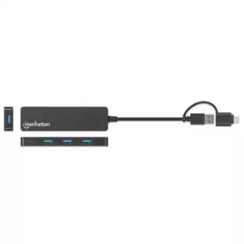 Manhattan USB-C & USB-A Combo Dock/Hub, pordid (4): USB-A (x4), 5 Gbps (USB 3.2 Gen1 ehk USB 3.0), USB-toitega (välist toiteallikat pole vaja)