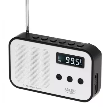 Portable digital radio Adler AD 1907 — AM/FM, digital tuner, alarm, USB-C, 600 mAh battery, LCD, 20 presets, telescopic antenna
