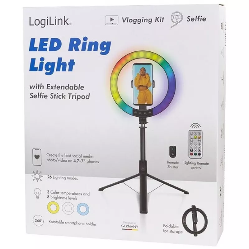 LogiLink nutitelefoni ringvalgusti selfie-pulga statiiviga, DM 20cm (AA0156)