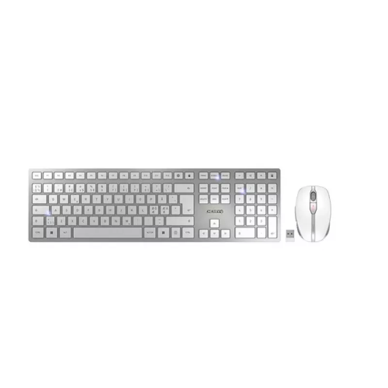 CHERRY DW 9100 õhuke klaviatuur Hiir kaasas Universaalne RF juhtmevaba + Bluetooth Põhjamaade Hõbedane