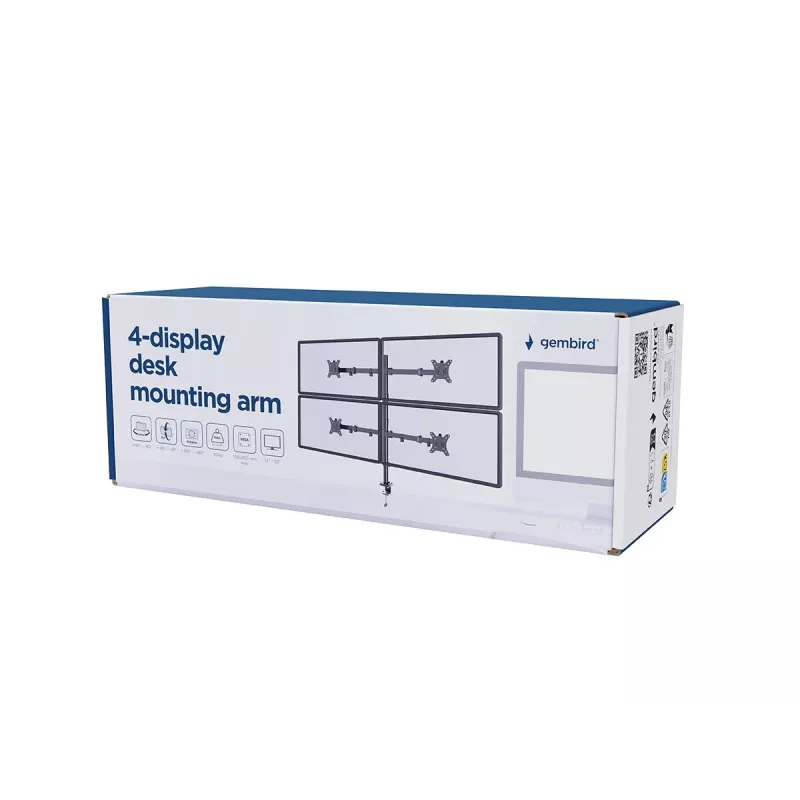 Monitorikinnitus Gembird MA-D4-01, lauaklamber kuni 4 kuvarile, 32 tolli (81,3 cm), 40 kg, VESA 75x75–100x100, must