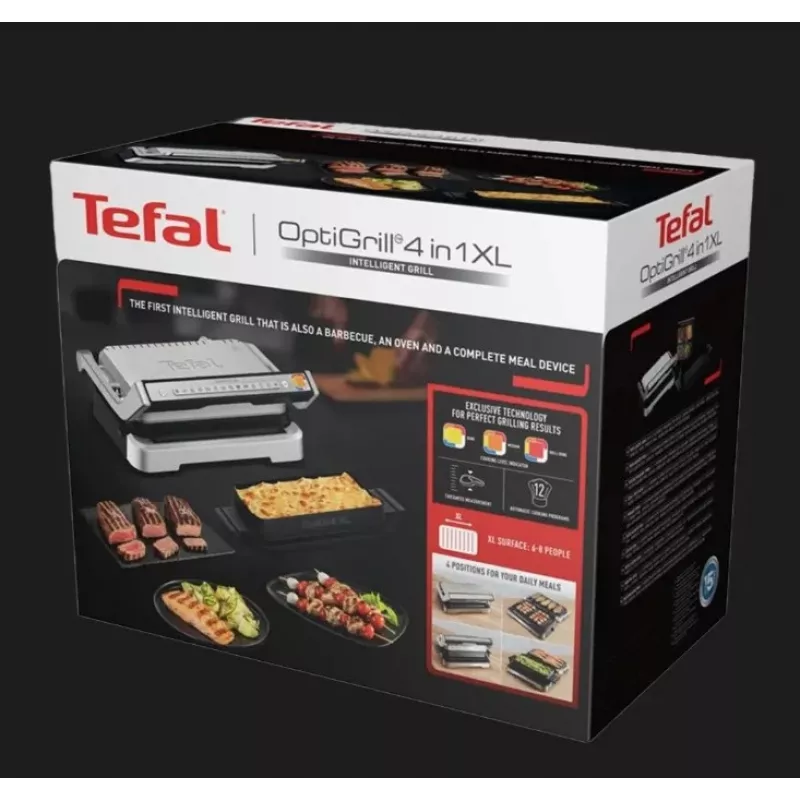 Elektriline kontaktgrill Tefal OptiGrill+ XL roostevaba teras — suur mahutavus, automaatsed küpsetusprogrammid