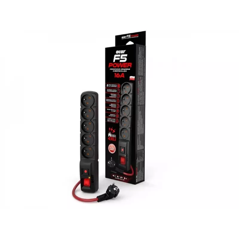 ACAR F5 POWER Must 5 vahelduvvoolu pistikupesa 230 V 3 m