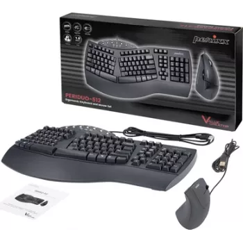 Perixx PERIDUO-512 DE B Juhtmega klaviatuur, hiirekomplekt ergonoomiline QWERTZ must (12321)