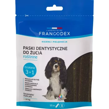 Hambaribad FRANCODEX koertele, 15 kotikest — hambahooldusmaius väikestele täiskasvanud koertele (5–10 kg), 228 g, köögiviljamaitse, gluteenivaba
