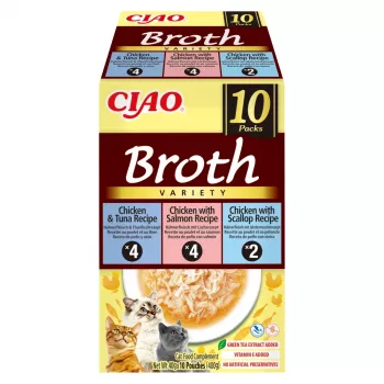 INABA Ciao Broth maiused kassidele, kana, kala ja jaakobikarbid, 10 x 40 g