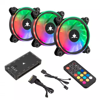 Korpuseventilaatori komplekt White Shark Nebula-2 Must — ARGB 120 mm ventilaatorid (komplekt)