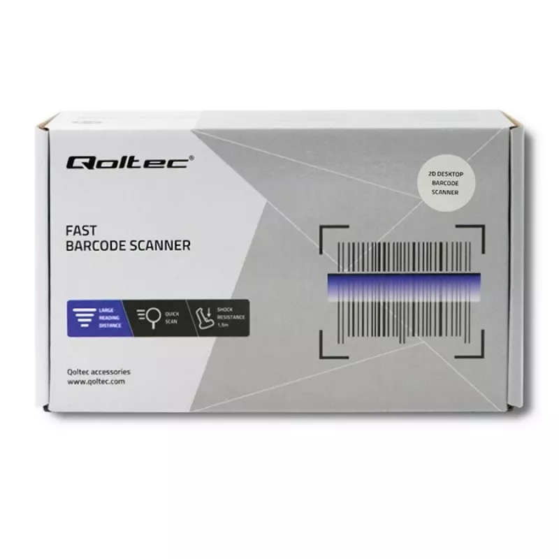 Fikseeritud 1D/2D vöötkoodiluger QOLTEC 50864, LED-andur, USB-juhtmega, must, 145×85×80 mm