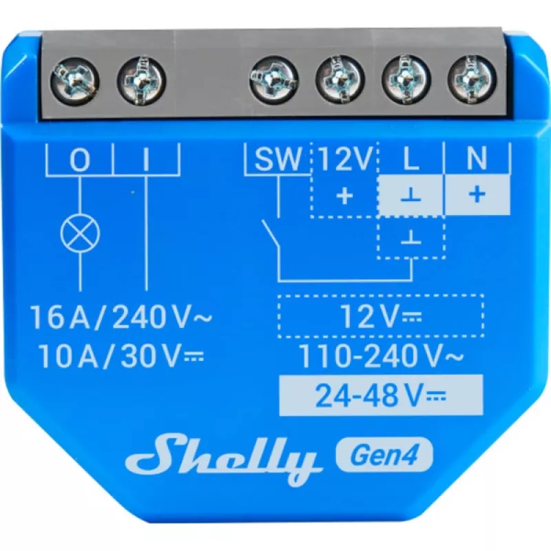 Nutikalt lüliti Shelly 1 Gen4, juhtmevaba, 240 V AC, Bluetooth 5.0 / Wi‑Fi / ZigBee, plastkorpus, 42×16×37 mm, pakis 2 tk