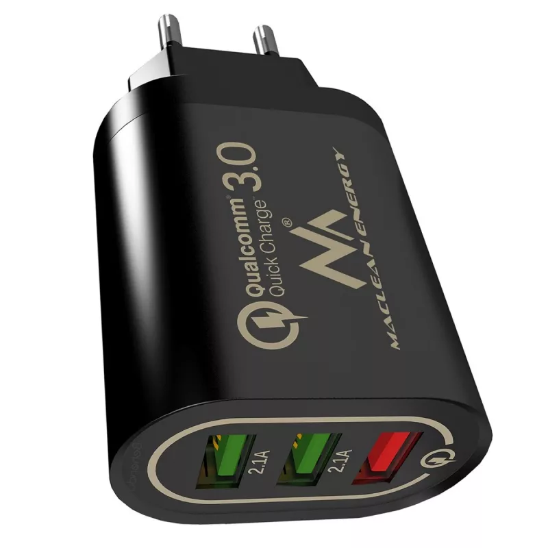USB seinilaadija MACLEAN MCE479B — 3x USB-porti, 18W koguvõimsus, kompaktne