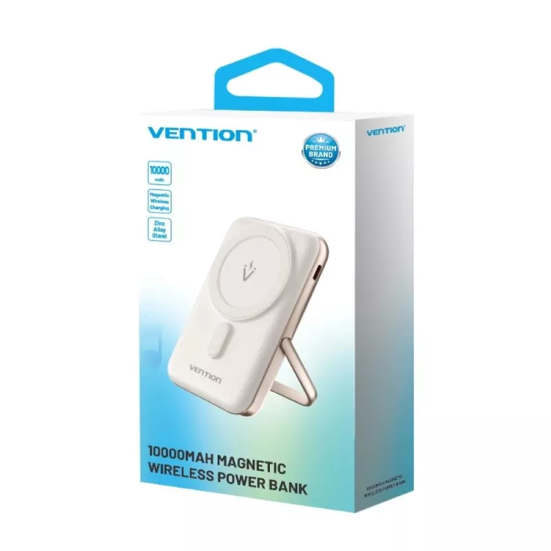 Akupank Vention 10000mAh Magnetic Wireless 20W — 10000 mAh, 3 A väljund, USB-C, valge