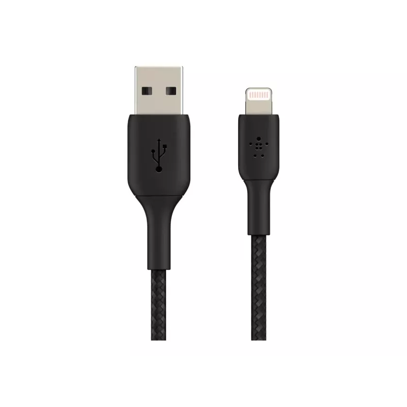 Punutud USB-Lightning kaabel 15 cm must