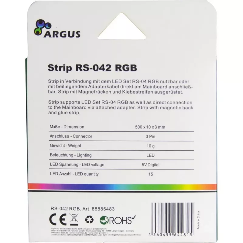 Arvutikorpuse valgustuskomplekt INTER-TECH RS-042 RGB — RGB LED-riba 1000 mm, 10 mm lai, must