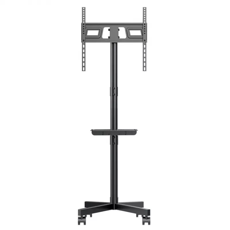 TV-käru MACLEAN MC-949 32–55-tollistele teleritele, VESA 75×75–400×400 mm, max koormus 25 kg, kõrgus 147–155 cm, hoiuriiul, must