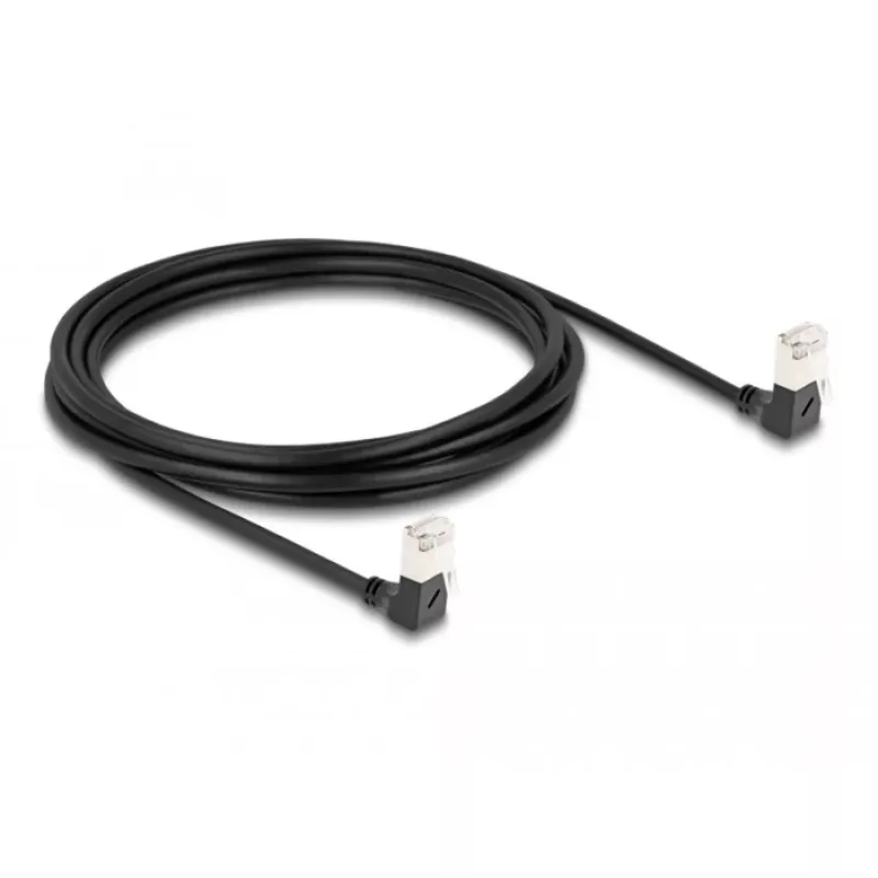 DeLOCK RJ45 võrgukaabel Cat.6A S/FTP õhuke 90° allapoole 3m must