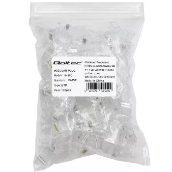 Modulaarne RJ45-pistik QOLTEC 54550 CAT5e UTP, 100 tk pakend