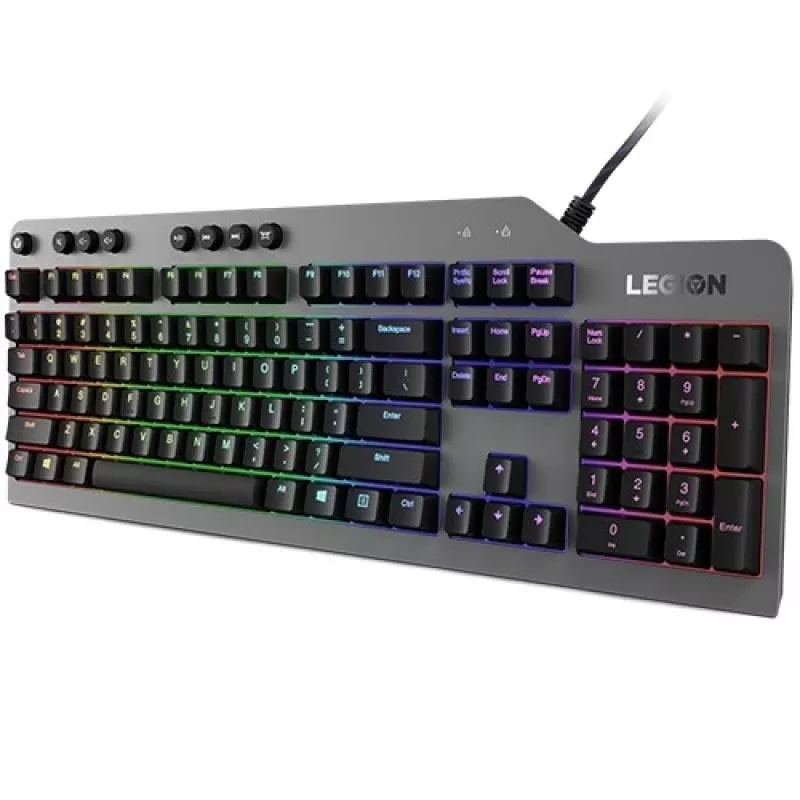 Mehaaniline mänguriklaviatuur Lenovo Legion K500 — täissuuruses 104-klahviline USB, QWERTY US English, RGB taustvalgustus, hall/must