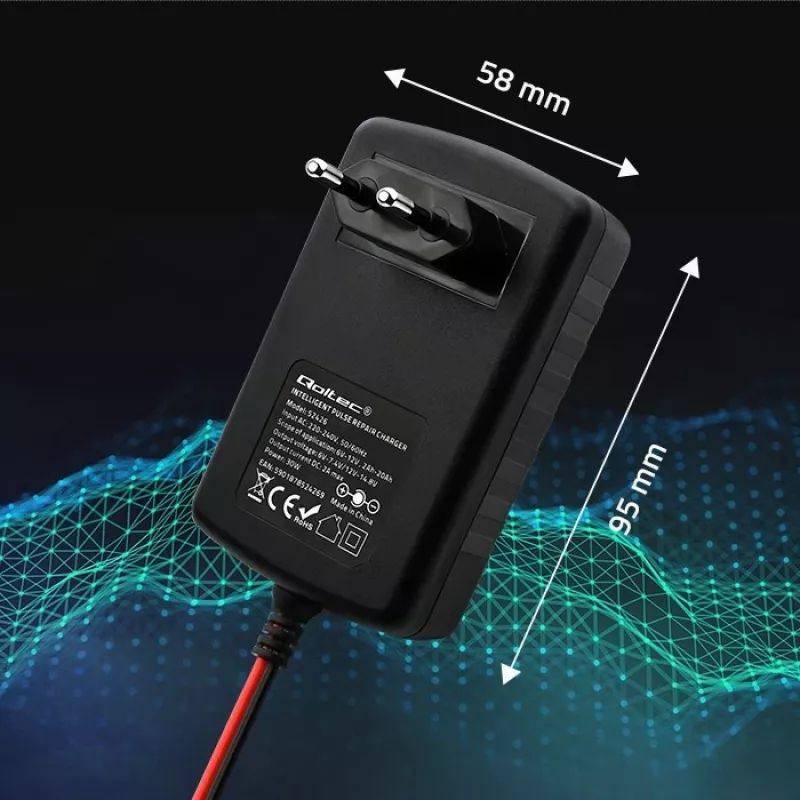Akulaadija QOLTEC 52426 AGM/GEL/STANDARD akudele 6V/12V 2A LED-ekraaniga