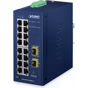 PLANET IP30 tööstuslik L2/L4 16-pordiline hallatav L2/L4 Gigabit Ethernet (10/100/1000) sinine (IGS-4215-16T2S-U)
