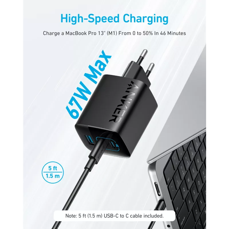 Anker 336 Laadija (67W) Mobiilarvuti. Mobiiltelefon. Sülearvuti. Toiteplokk