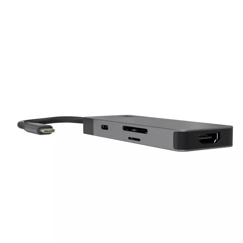 USB Type‑C jaotur roheline Cell HUBGC01 — 7 porti: 3×USB‑A 3.2 Gen 1, 1×USB‑C 3.2 Gen 1, HDMI, microSD+SD mälukaardilugeja — hõbedane