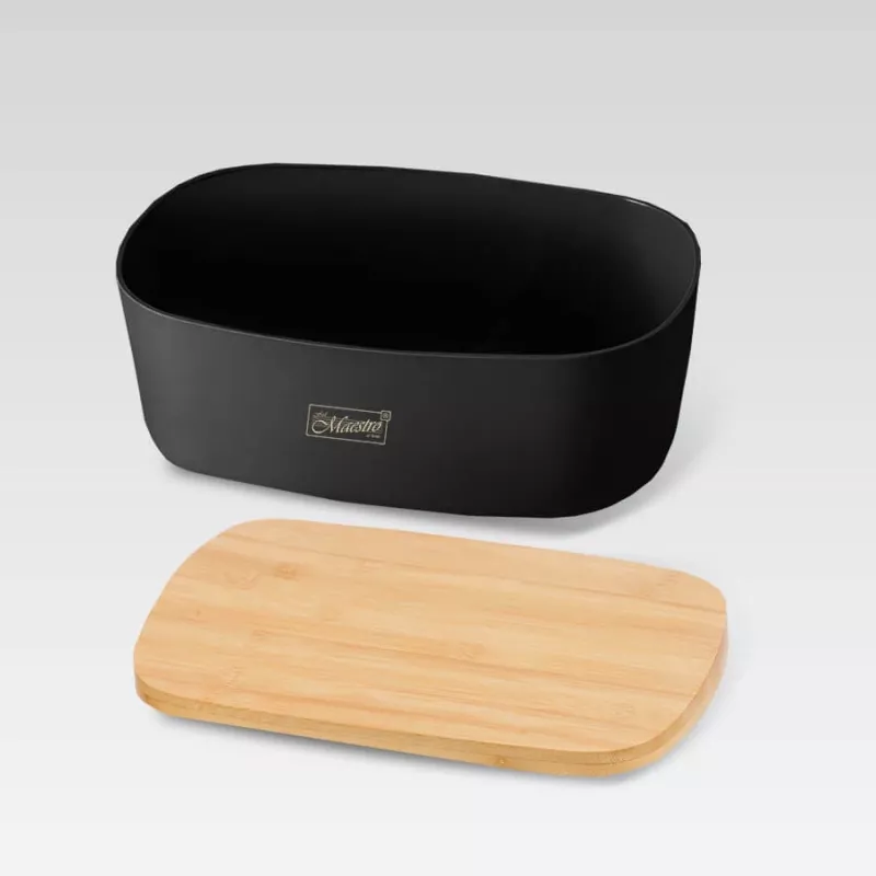 Lauapealne leivakast Maestro MR-1776-Must, plastkorpusega, puidust kaanega, 345×235×130 mm