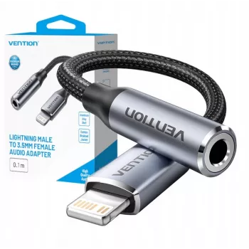 Heliadapter Vention Lightning 3,5 mm BMBHA, juhtmega Lightning-3,5 mm adapter 0,1 m kaabliga, hall