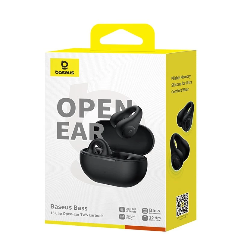 Baseus Bass 15 Clip Open Ear kõrvaklapid True Wireless Stereo (TWS) Kõrvasisesed Kõned/Muusika Bluetooth Must