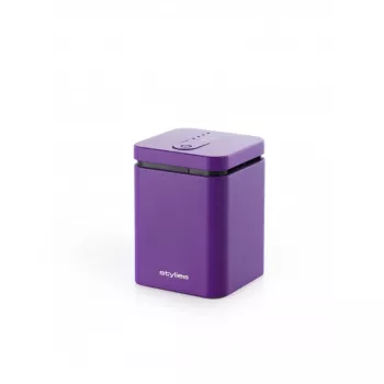 Aurustuva lõhnadifuusor Stylies ELARAPURPLE ruumidesse kuni 25 m² — lilla, ristkülikukujuline, toide vahelduvvoolu/patareide/USB kaudu, lõhnakassett, 2 h taimer, 74×74×100 mm, 1,3 W