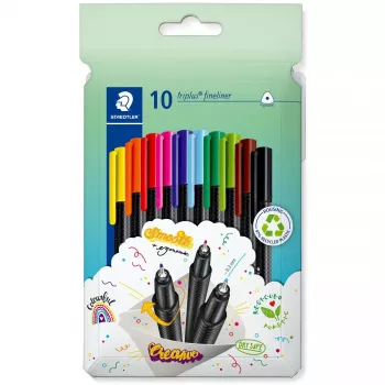 Viltpliiatsid Staedtler 334 C10, ülipeen 0,3 mm ots, 10 värvi (must, sinine, pruun, roheline, helesinine, heleroheline, oranž, roosa, punane, kollane)