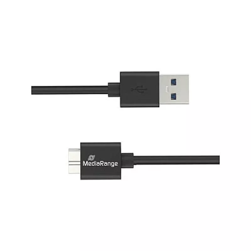 USB-A to Micro-B USB 3.0 laadimis- ja sünkroonimiskaabel MediaRange MRCS239 — 50 cm, 5 Gbps, 5 W, must