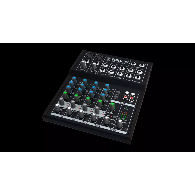 Mixer Mackie Mix8 — 8-kanaliga kompaktne analoogmikser, 20–30000 Hz, 3800 Ω mikrofoni sisend, 198×244×53 mm