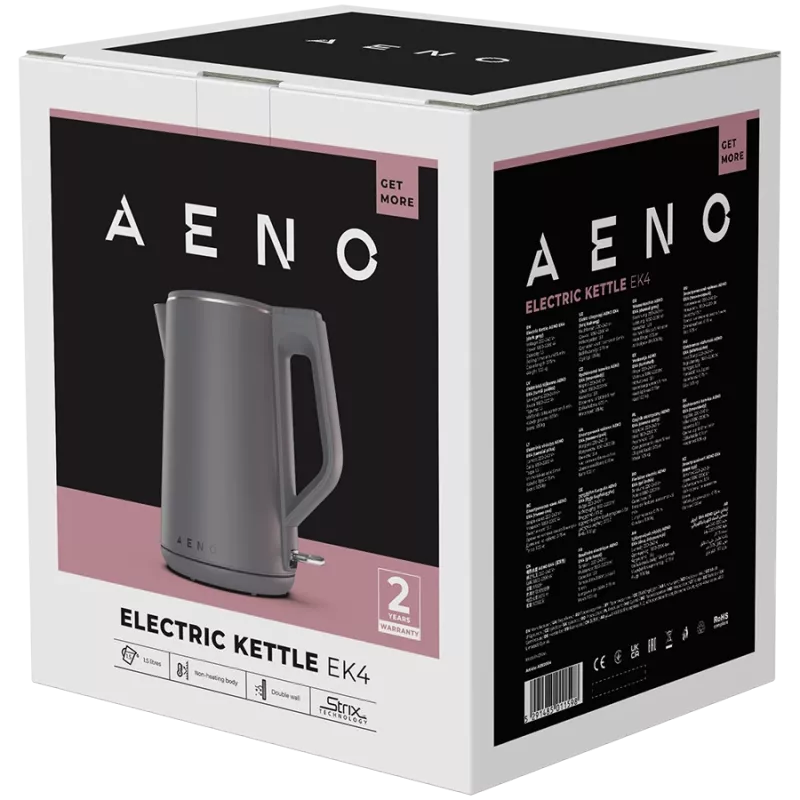 AENO Elektriline veekeetja EK4: 1850-2200W, 1,5L, Strix, topeltseinad, mittekuumenev korpus, automaatne väljalülitus, kuivkeevituskaitse