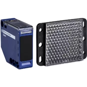 Fotoelektriline andur APC XUK1ARCNL2H61 — sinine plastkorpus, vahemik 0–7 m, 24–240 V AC sisend, 250 V väljund, 50×50×18 mm