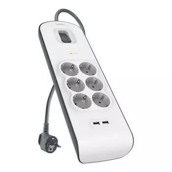 Pistikupesariba Belkin BSV604VF2M-V2 — 6 pistikupesa, 2× USB-A, 2 m kaabel