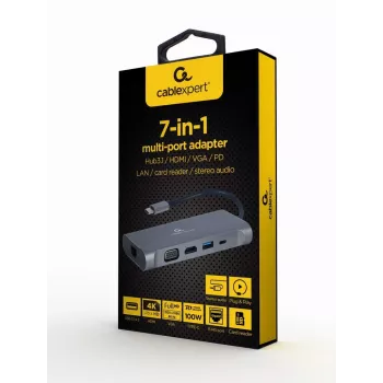 Gembird A-CM-COMBO7-01 sülearvuti dokk/portreplikaator USB 3.2 Gen 1 (3.1 Gen 1) Type-A Hall