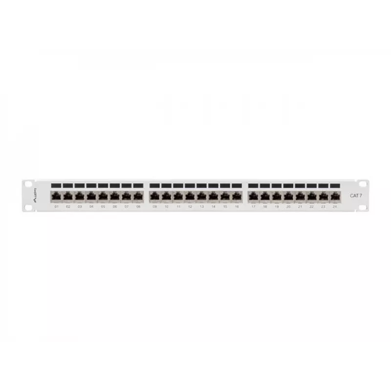 Patch panel 1U LANBERG PPS7-1024-S — 24 pordiga, Cat7, F/UTP, metall, 1U (445×102×44,5 mm)