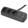 Pistikupesa DIGITUS 3-suunaline 2×USB-A ja 1×USB-C, 3 vahelduvvoolu pistikupesa tüüp E/F, 1,5 m kaabel, must