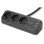 Pistikupesa DIGITUS 3-suunaline 2×USB-A ja 1×USB-C, 3 vahelduvvoolu pistikupesa tüüp E/F, 1,5 m kaabel, must