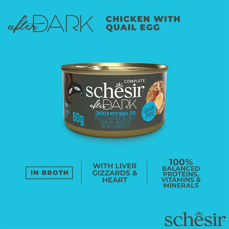 Märg kassitoit Agras Pet Foods Schesir after Dark Complete Brühe 80 g — kana, gluteenivaba, täiskasvanud kassidele