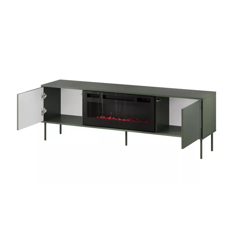 Cama Meble TV-kapp kaminaga TRESSE 180x40x54,5 cm — matt roheline pealispind, puitlaastplaat